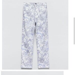 Zara Cotton Blue Paisley Print Straight Cut Pants
